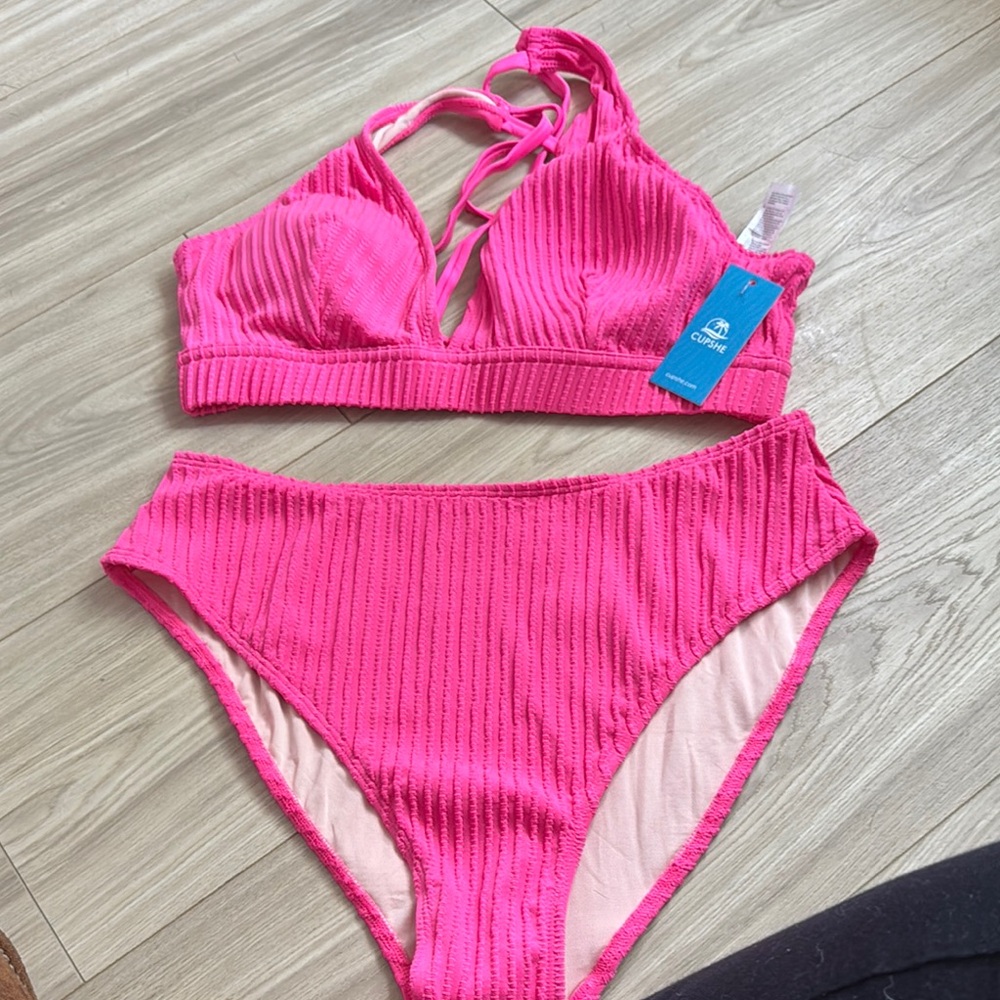 Cupshe Bright Pink Textured Bikini Set